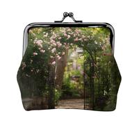 EZDLOWVBA Climbing Rose On Iron Print Double Clasp Metal Frame Leather Kiss Lock Change Pouch Wallet for Women with Keys, Small Purses