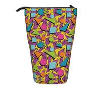 EZDLOWVBA Colored Memphis Print Stationery Bag for Boys & Girls, Stand Pencil Holder, Zip Pencil Case, Telescopic Case, Students & Office Middle School
