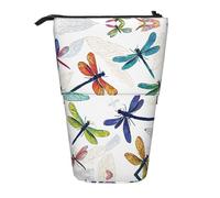 EZDLOWVBA Colorful Dragonfly Print Stationery Bag for Boys & Girls, Stand Pencil Holder, Zip Pencil Case, Telescopic Case, Students & Office Middle School