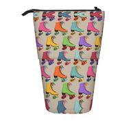 EZDLOWVBA Colorful Roller Skates Print Stationery Bag for Boys & Girls, Stand Pencil Holder, Zip Pencil Case, Telescopic Case, Students & Office Middle School