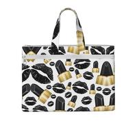 EZDLOWVBA Cool Black Lips Print Canvas Tote File Bag Suitable For Studying, Traveling, Traveling, Commuting, Etc.
