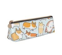 EZDLOWVBA Corgi Pattern Print Cute Pencil Case for Girls Boys,Leather Stationery Organizer Box School Office Supplies Case