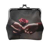 EZDLOWVBA Couple Hands Holding Rose Print Double Clasp Metal Frame Leather Kiss Lock Change Pouch Wallet for Women with Keys, Small Purses