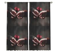 EZDLOWVBA Couple Hands Holding Rose Print Window Curtains,Light Filtering Window Panel Drapes Set For Living, Dining, Bedroom, 52"" W X 84l(Pair)