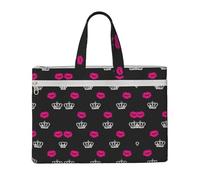 EZDLOWVBA Crown And Lips Print Canvas Tote File Bag Suitable For Studying, Traveling, Traveling, Commuting, Etc.