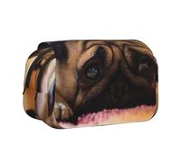 EZDLOWVBA Cry Pug Print Pencil Case Large Capacity Pen Pouch Pencil Bag with 2 Compartments Pen Holder Organizer Stationery Bag