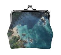 EZDLOWVBA Crystal Clear Coastline Print Double Clasp Metal Frame Leather Kiss Lock Change Pouch Wallet for Women with Keys, Small Purses