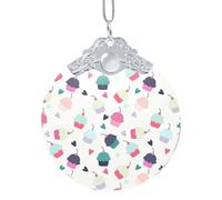 EZDLOWVBA Cupcake Candy Hearts Sweet Print Glass Round Pendant Christmas Tree Decor With Metal Buckle Hanging Xmas Accessory