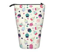 EZDLOWVBA Cupcake Candy Hearts Sweet Print Stationery Bag for Boys & Girls, Stand Pencil Holder, Zip Pencil Case, Telescopic Case, Students & Office Middle School