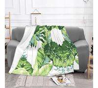 EZDLOWVBA Cute Banana Leaves Print Fleece Throw Blanket For Couch Sofa Bed, Cozy Fuzzy Soft Lightweight Warm Blankets For All Seasons