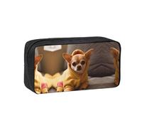 EZDLOWVBA Cute Depressed Chihuahua Print Portable Student Kids Pencil Case Pen Bag Durable Stationery Pouch,Capacity Bag Pouch Holder