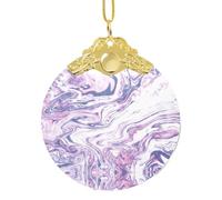 EZDLOWVBA Dark Purple Texture Marble Print Glass Round Pendant Christmas Tree Decor With Metal Buckle Hanging Xmas Accessory