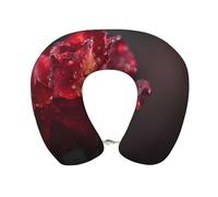 EZDLOWVBA Dewdrops On Red Rose Print Memory Foam Travel Pillow Soft For Flights, Road Trips, Long Distance, Sleeping Neck Support
