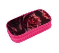EZDLOWVBA Dewdrops On Red Rose Print Pencil Cases Boys Girls Lovely Pencilcase with Zip Organizer for Students Pencil Case for Daughter Son Desk Pencil Pouch