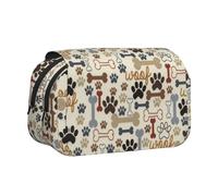 EZDLOWVBA Dog Bones Paw Print Pencil Case Large Capacity Pen Pouch Pencil Bag with 2 Compartments Pen Holder Organizer Stationery Bag