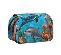 EZDLOWVBA Dolphins Sea Turtle Octopus Coral Reef Print Pencil Case Large Capacity Pen Pouch Pencil Bag with 2 Compartments Pen Holder Organizer Stationery Bag