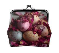 EZDLOWVBA Easter Eggs Piled with Rose Print Double Clasp Metal Frame Leather Kiss Lock Change Pouch Wallet for Women with Keys, Small Purses