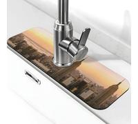 EZDLOWVBA Empire State Building Print Stone Faucet Mat For Kitchen Sink,Diatomite Absorbent Mat, Tap Splash Guard For Bathroom Kitchen (15" X 5.5")