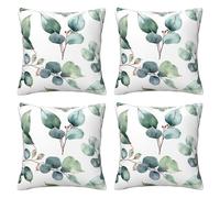 EZDLOWVBA Eucalyptus Leaves Green Print 4-Pack Soft Cushion Pillow Cover Pillowcase Decorative Square Throw Pillow Covers Set For Couch Sofa Patio Chair Bedroom Home