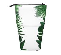 EZDLOWVBA Exotic Fantasy Hawaiian Tropical Palm Leaves Print Stationery Bag for Boys & Girls, Stand Pencil Holder, Zip Pencil Case, Telescopic Case, Students & Office Middle School