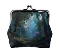 EZDLOWVBA Fantasy Forest Print Double Clasp Metal Frame Leather Kiss Lock Change Pouch Wallet for Women with Keys, Small Purses