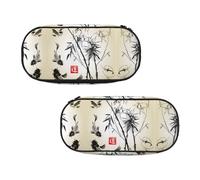 EZDLOWVBA Fish Bird and Bamboo Leaves Painting Print Pencil Cases Boys Girls Lovely Pencilcase with Zip Organizer for Students Pencil Case for Daughter Son Desk Pencil Pouch