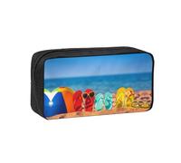 EZDLOWVBA Flip-Flops On A Sandy Beach Print Pencil Case for Boys Girls Secondary School Pen Holder for Kids Girls Pen Pouch Pencil Bag Office College Stationery