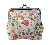 EZDLOWVBA Flower Leaf Print Double Clasp Metal Frame Leather Kiss Lock Change Pouch Wallet for Women with Keys, Small Purses