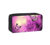 EZDLOWVBA Flowers and Purple Butterfly Print Portable Student Kids Pencil Case Pen Bag Durable Stationery Pouch,Capacity Bag Pouch Holder