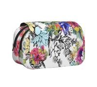 EZDLOWVBA Flowers Birds Leaves Branches Print Pencil Case Large Capacity Pen Pouch Pencil Bag with 2 Compartments Pen Holder Organizer Stationery Bag