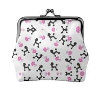 EZDLOWVBA Girly Pink Perfume Bottle and Poodle Print Double Clasp Metal Frame Leather Kiss Lock Change Pouch Wallet for Women with Keys, Small Purses