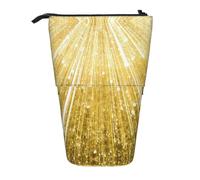 EZDLOWVBA Gold Bling Print Stationery Bag for Boys & Girls, Stand Pencil Holder, Zip Pencil Case, Telescopic Case, Students & Office Middle School