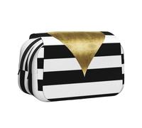 EZDLOWVBA Gold Heart Stripe Print Pencil Case Large Capacity Pen Pouch Pencil Bag with 2 Compartments Pen Holder Organizer Stationery Bag