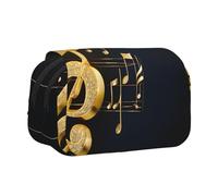 EZDLOWVBA Gold Musical Note with Fallen Shiny Star Print Pencil Case Large Capacity Pen Pouch Pencil Bag with 2 Compartments Pen Holder Organizer Stationery Bag