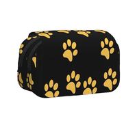 EZDLOWVBA Gold Puppy Paw Print Pencil Case Large Capacity Pen Pouch Pencil Bag with 2 Compartments Pen Holder Organizer Stationery Bag