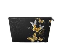 EZDLOWVBA Gold White Butterflies Black Print Makeup Bag Cosmetic Bag for Purse Travel Make Up Organizer for Handbag,Waterproof Beauty Pouch for Women and Girls