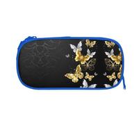 EZDLOWVBA Gold White Butterflies Black Print Pencil Cases Boys Girls Lovely Pencilcase with Zip Organizer for Students Pencil Case for Daughter Son Desk Pencil Pouch