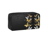 EZDLOWVBA Gold White Butterflies Black Print Portable Student Kids Pencil Case Pen Bag Durable Stationery Pouch,Capacity Bag Pouch Holder