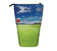 EZDLOWVBA Golf Field with Flag in The Hole Print Stationery Bag for Boys & Girls, Stand Pencil Holder, Zip Pencil Case, Telescopic Case, Students & Office Middle School