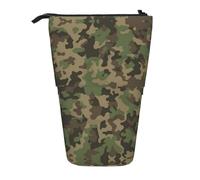EZDLOWVBA Green Camo Print Stationery Bag for Boys & Girls, Stand Pencil Holder, Zip Pencil Case, Telescopic Case, Students & Office Middle School