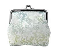 EZDLOWVBA Green Sea Blue Seaweed Print Double Clasp Metal Frame Leather Kiss Lock Change Pouch Wallet for Women with Keys, Small Purses