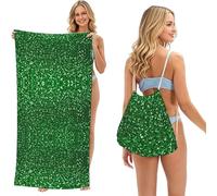 EZDLOWVBA Green Sequin Sparkle Print Beach Towel Backpack 2 In 1 Summer Large Lightweight Beach Towel - Multifunctional Ship Pattern Towel Bag For Storage,Sport