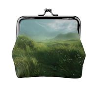 EZDLOWVBA Green Summer Print Double Clasp Metal Frame Leather Kiss Lock Change Pouch Wallet for Women with Keys, Small Purses