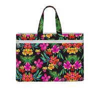 EZDLOWVBA Hawaiian Flower Print Canvas Tote File Bag Suitable For Studying, Traveling, Traveling, Commuting, Etc.
