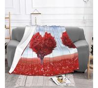 EZDLOWVBA Heart-Shaped Red Tree Print Fleece Throw Blanket For Couch Sofa Bed, Cozy Fuzzy Soft Lightweight Warm Blankets For All Seasons