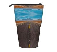 EZDLOWVBA Highway Road in The Desert Landscape Print Stationery Bag for Boys & Girls, Stand Pencil Holder, Zip Pencil Case, Telescopic Case, Students & Office Middle School