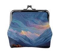EZDLOWVBA Himalayan Wind Print Double Clasp Metal Frame Leather Kiss Lock Change Pouch Wallet for Women with Keys, Small Purses
