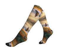 EZDLOWVBA Hunting Flying Wild Ducks Print Compression Socks For Woman & Man Unisex 20-30mmhg Knee High Calves For Flying Running Sport