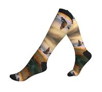 EZDLOWVBA Hunting Flying Wild Ducks Print Compression Socks For Woman & Man Unisex 20-30mmhg Knee High Calves For Flying Running Sport