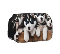 EZDLOWVBA Husky Puppies Dogs Print Pencil Case Large Capacity Pen Pouch Pencil Bag with 2 Compartments Pen Holder Organizer Stationery Bag